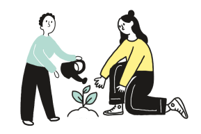 An illustration of someone planting a flower